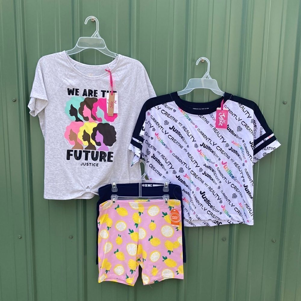 Girls Lightweight Short Sleeve T-Shirts & Bike Shorts 4-Piece Set Size XL Plus